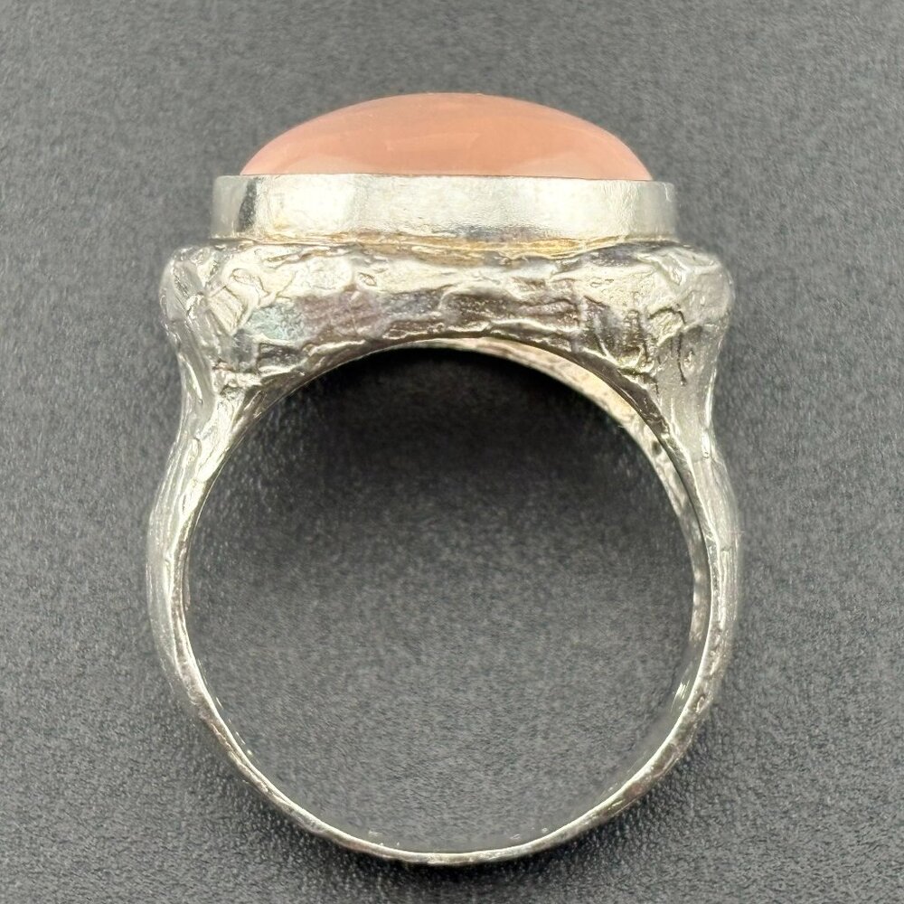 Sterling Silver Pink Rose Quartz ring from Israel, Sz. 8, A in Circle designer